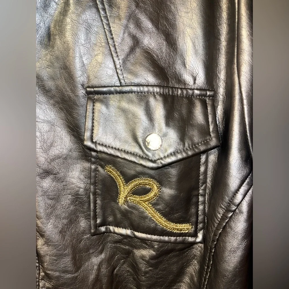 Vintage Rocawear Metallic Gold Jacket Faux Leather Y2K Bomber Women’s Size 1X - Picture 2 of 8